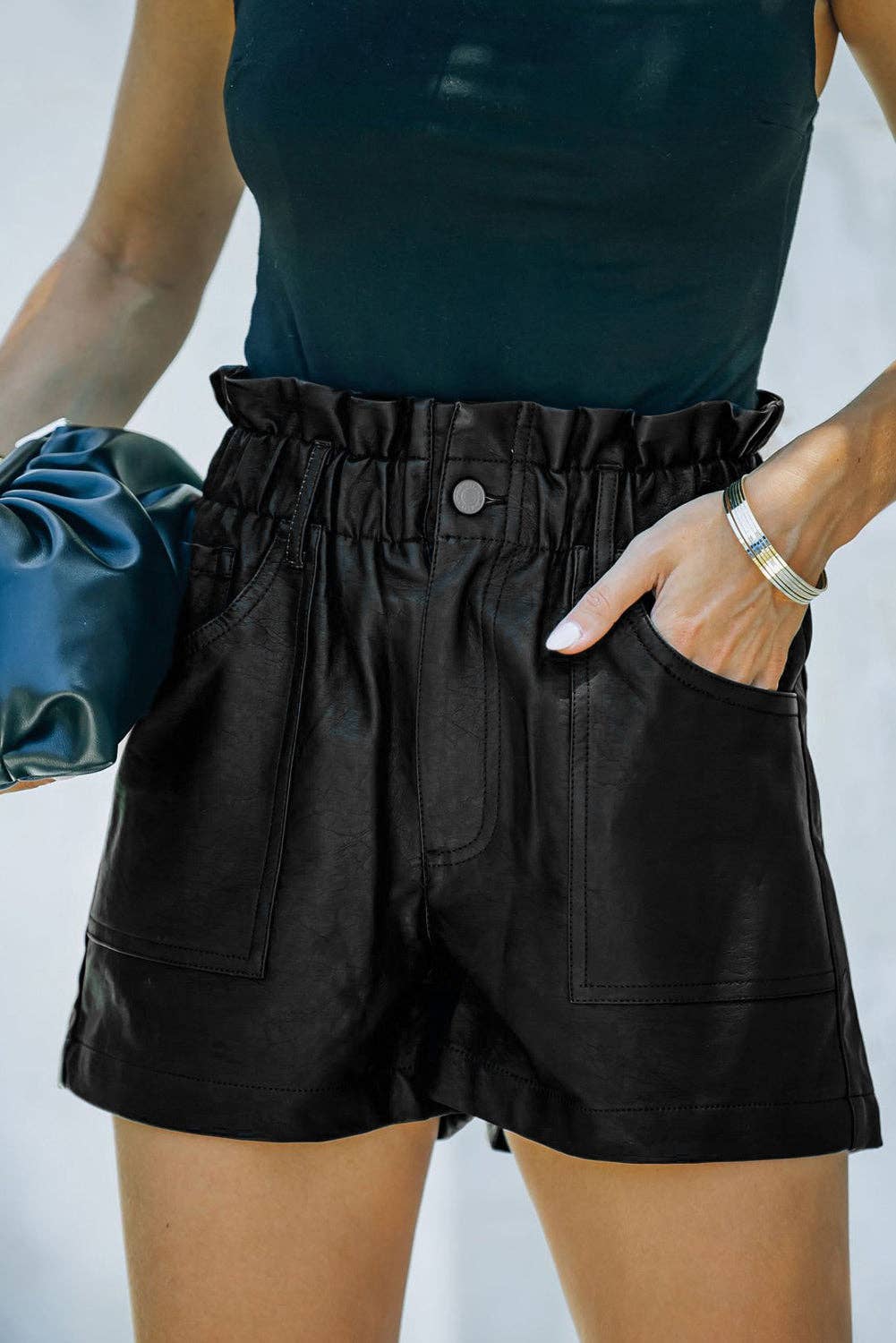 Leather High Rise Pocketed Shorts