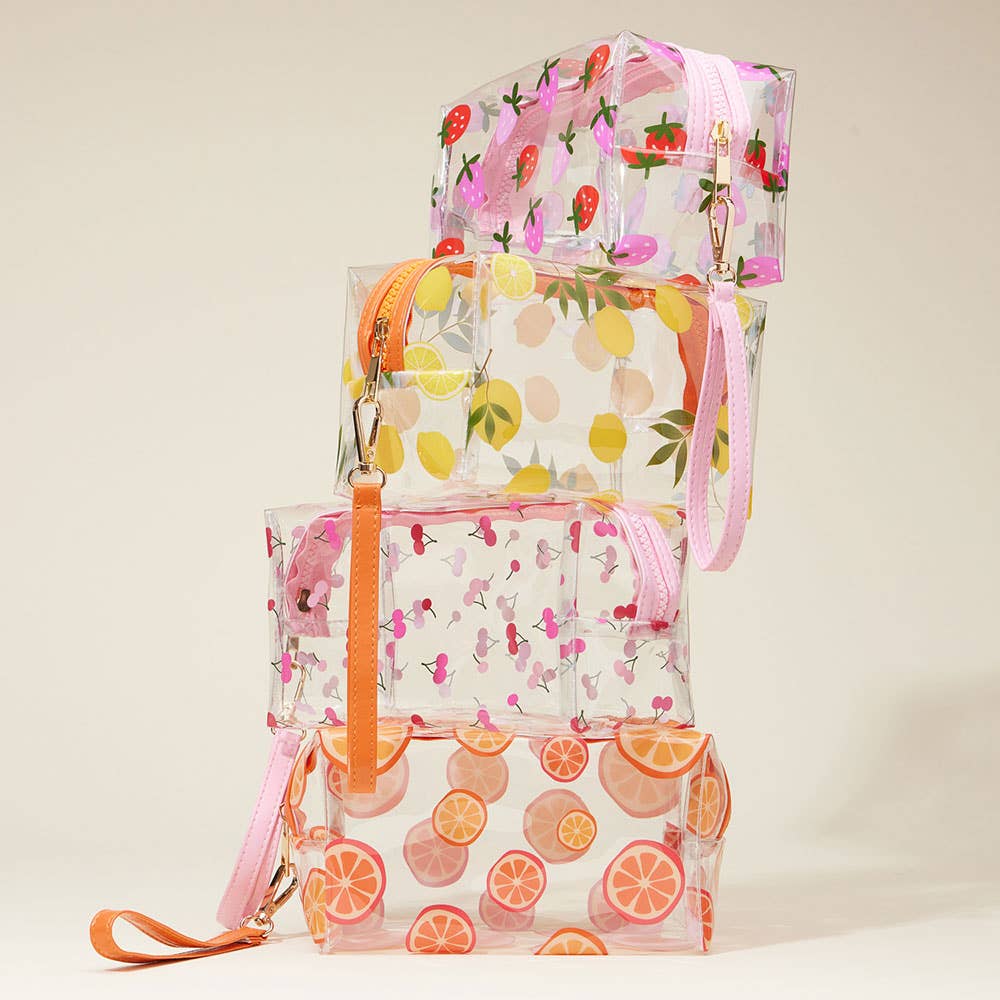 Cherry Lemon Orange Strawberry Transparent Cosmetic Pouch