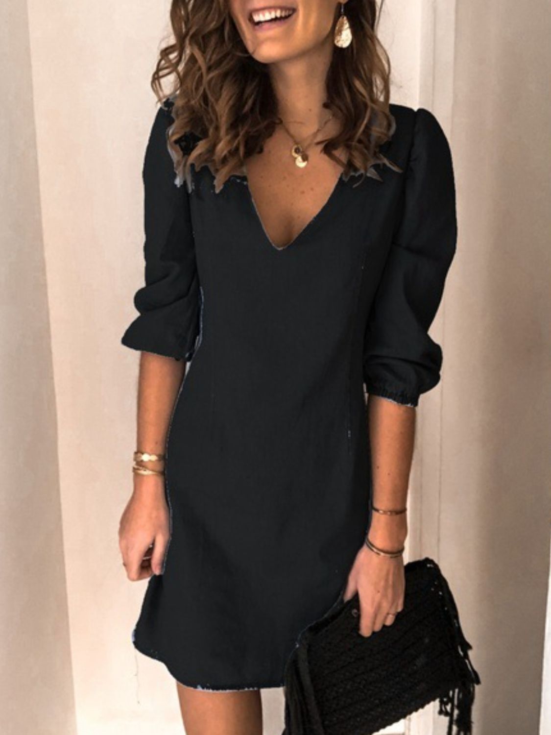 Full Size V-Neck Half Sleeve Dress